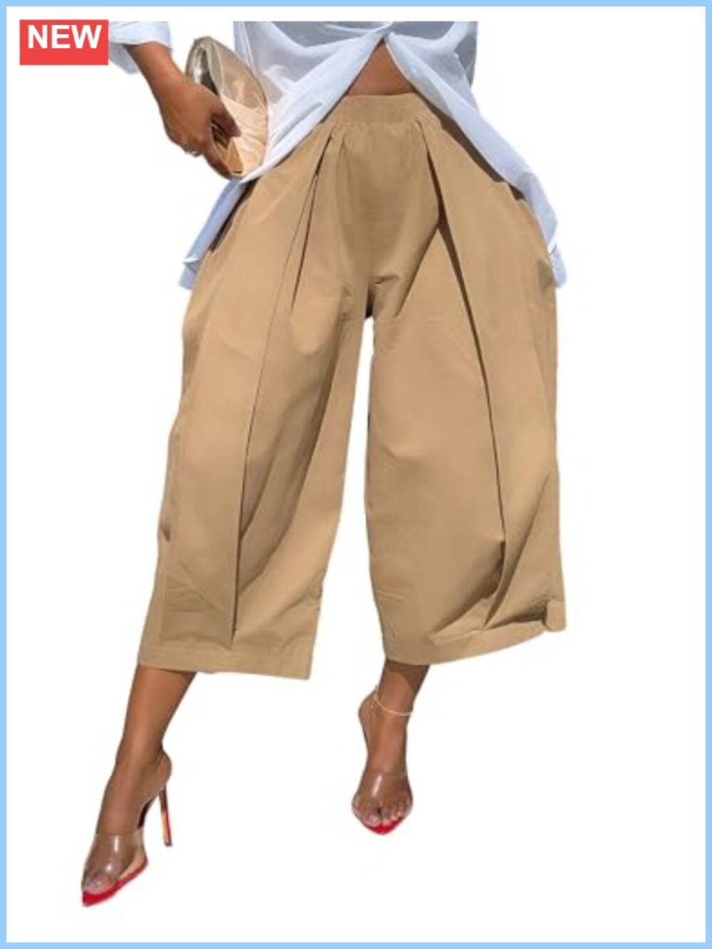 High Waisted Wide Leg Cropped Pants Loose Fit Ankle Palazzo Trousers